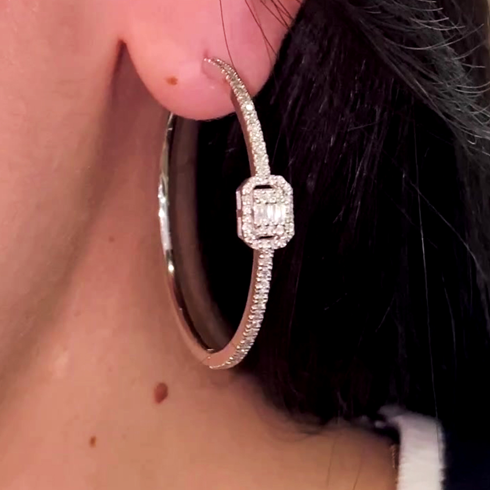 Fashion Emerald&Round Cut White Sapphire Hoop Earrings