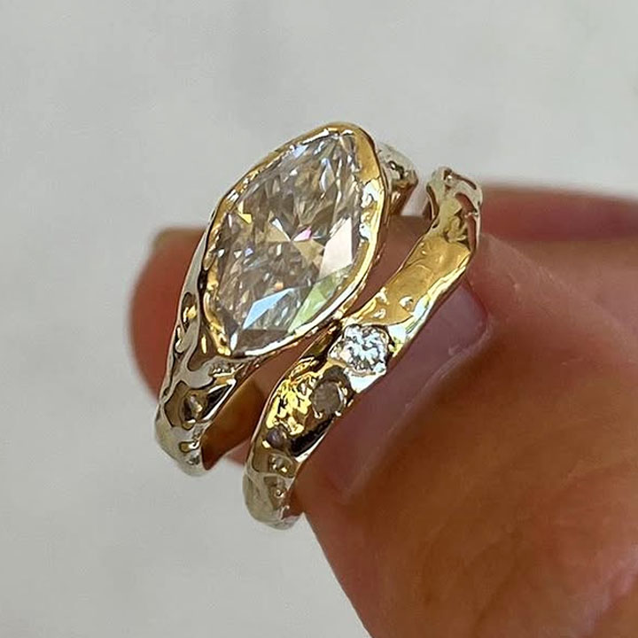 Art Deco 3ct Marquise Cut White Sapphire Ring Set