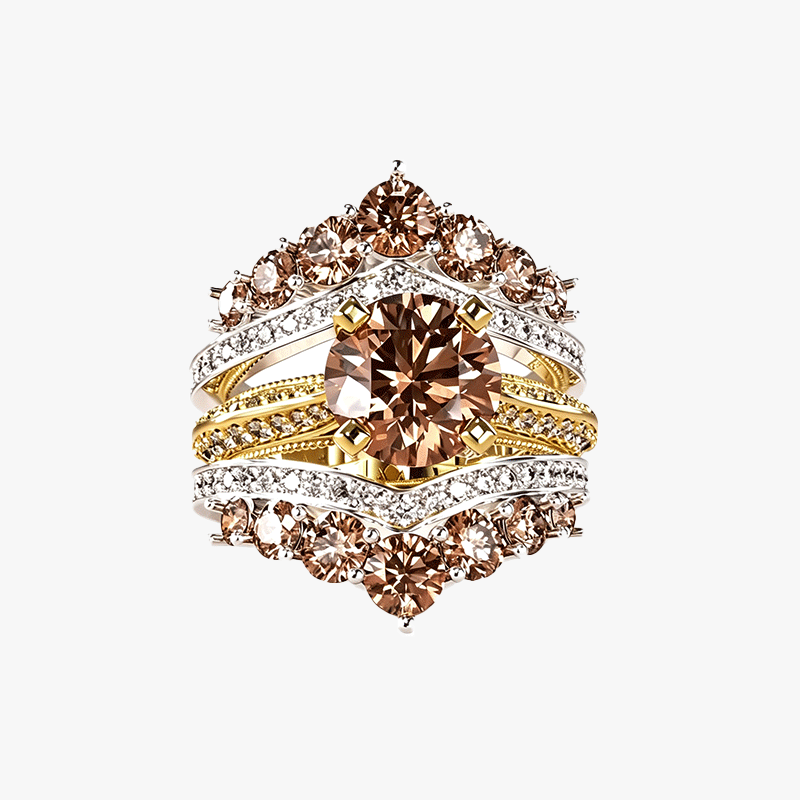 Dramatic Regal 3ct Round Cut Coffee Sapphire Wedding Sets/2 pcs
