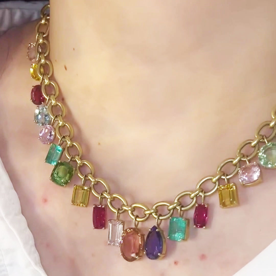 Multi-Cut Rainbow Sapphire Chain Pendant Necklace