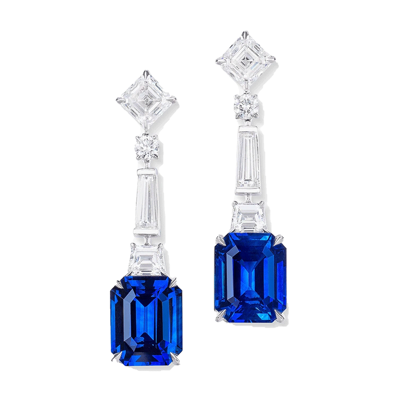 Emerald Cut Blue & Multi Cutt White Sapphire Earrings