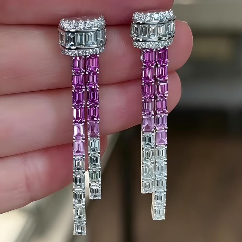 Emerald Cut & Round Cut Gradient Earrings