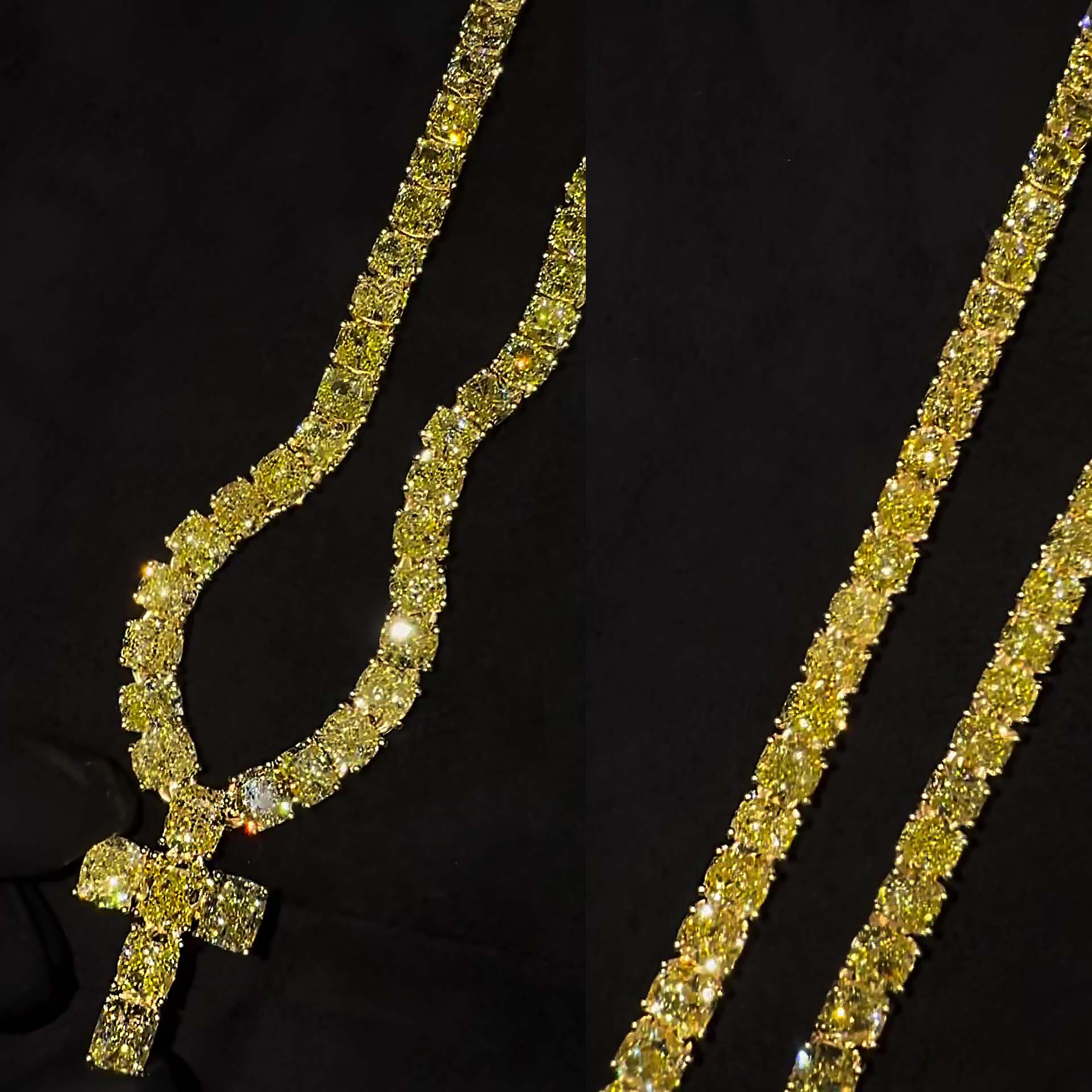 Cushion Cut Yellow Sapphire Pendant Cross Men's Necklace