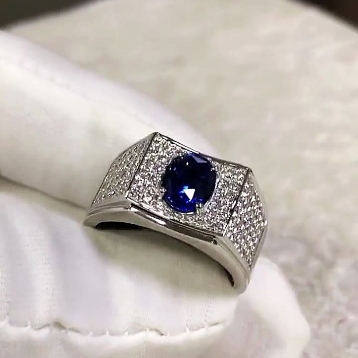 2ct Oval Cut Blue Sapphire Men's Engagement Ring