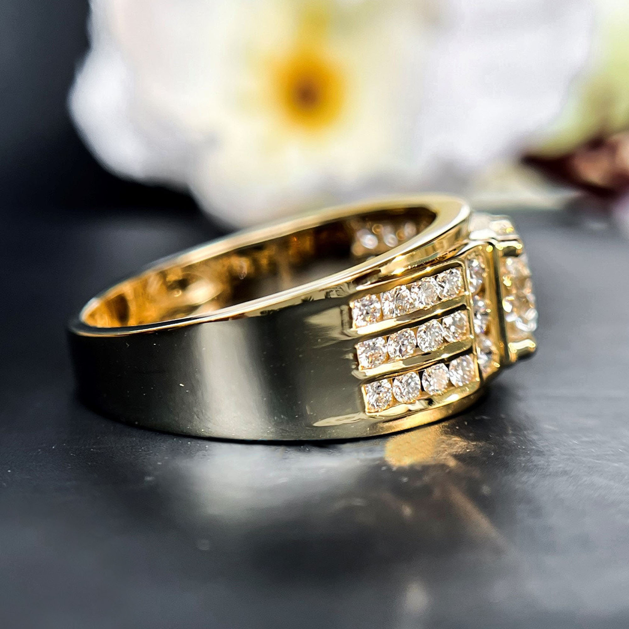 Men's 5ct Round Cut White Sapphire Three Row Pave Ring