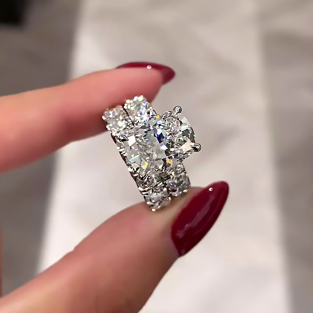 4ct Cushion Cut White Sapphire Wedding Set