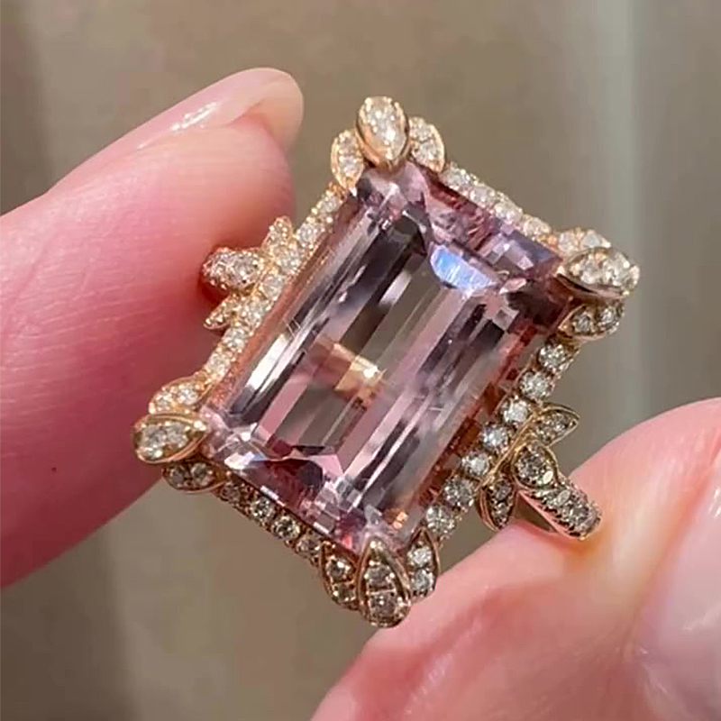 Halo 7ct Emerald Cut Pink Sapphire Engagement Ring
