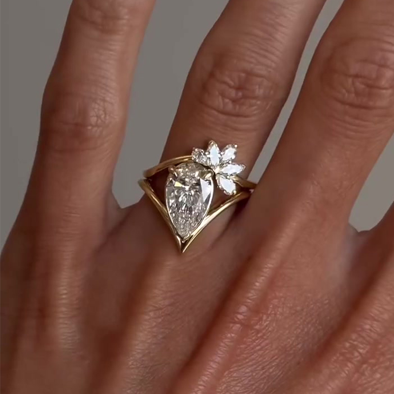 Off Set 3ct Pear Cut White Sapphire Wedding Set