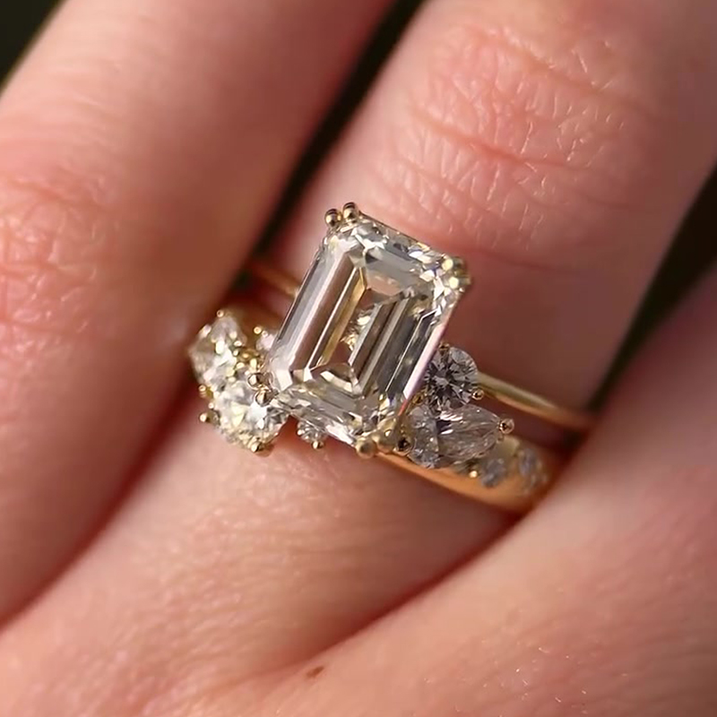 3ct Emerald Cut White Sapphire Wedding Set