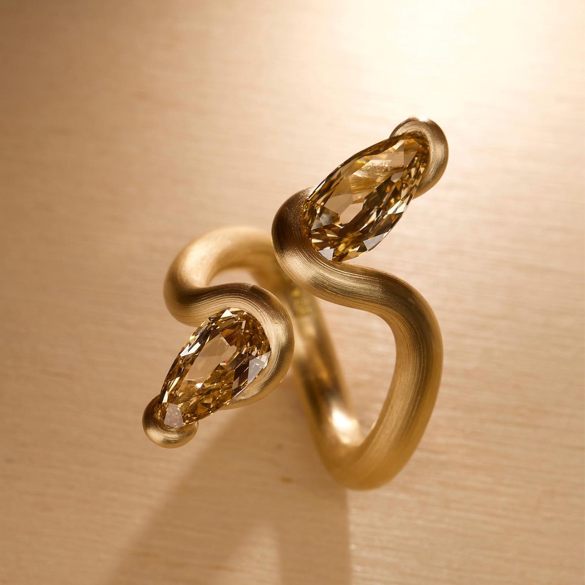 2ctw Pear Cut Coffee Sapphire Brushed Two Stone Ring