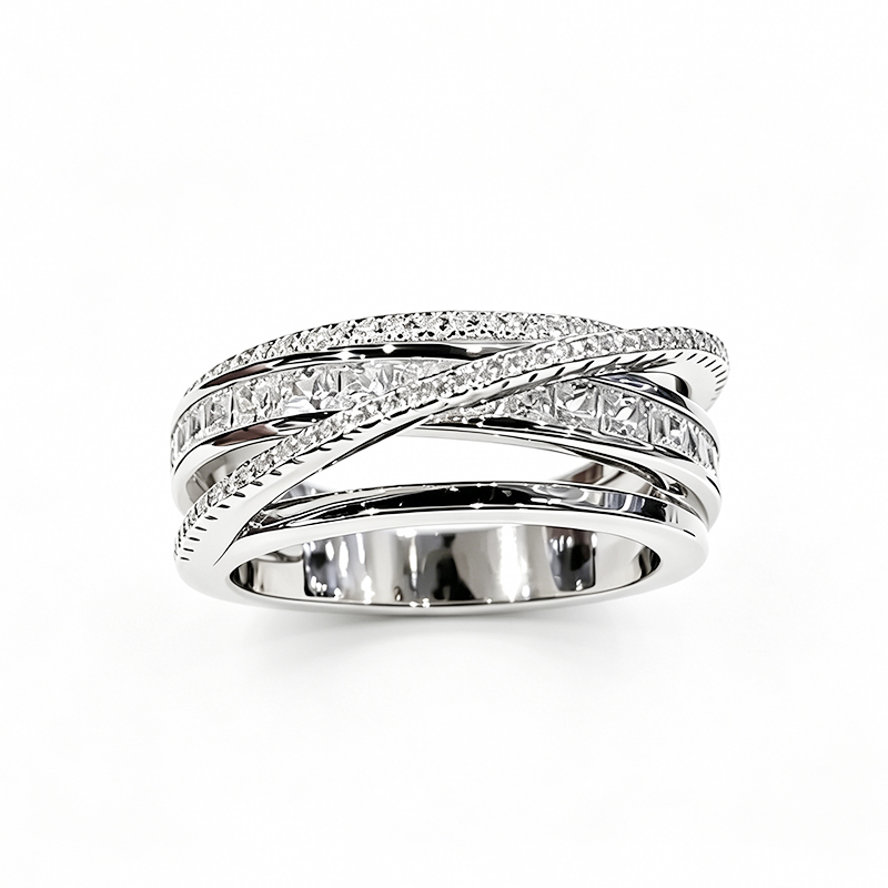 Fashion 3ctw Princess & Round Cut White Moissanite Intertwined Pave Wedding Bands