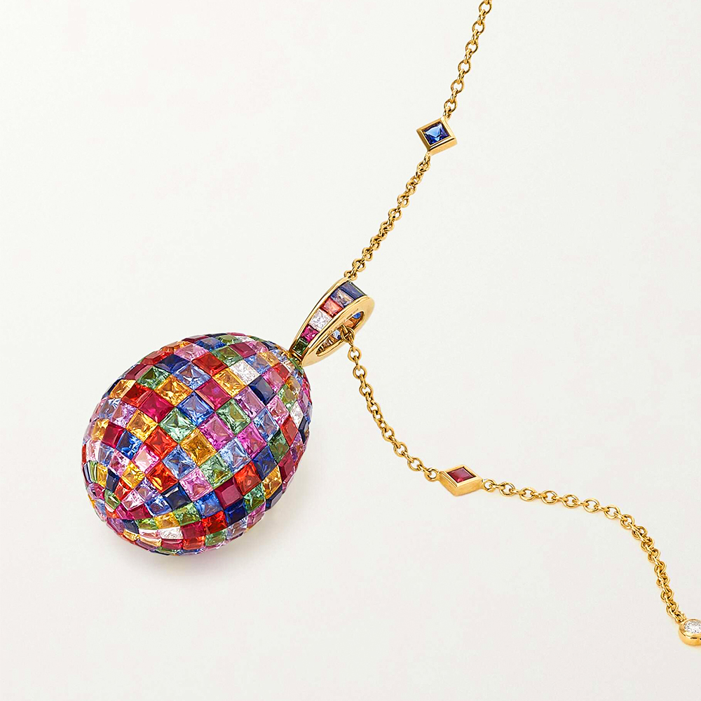 Invisible Setting Princess Cut Rainbow Egg Pendant Necklace