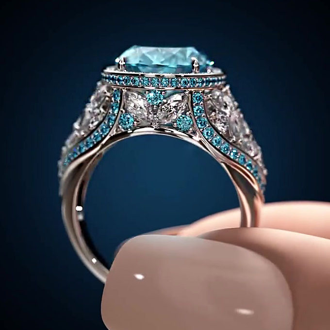 4ct Round Cut Aquamarine Sapphire Engagement Ring