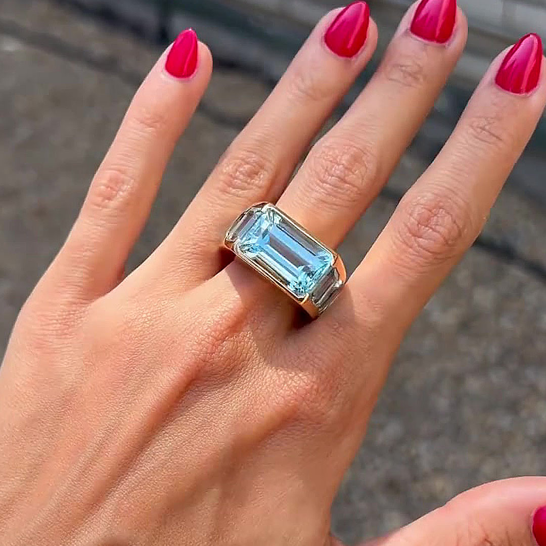 5ct Emerald Cut Aquamarine Sapphire Engagement Ring