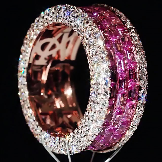 7.85ct Emerald Cut Pink Sapphire Eternity Ring