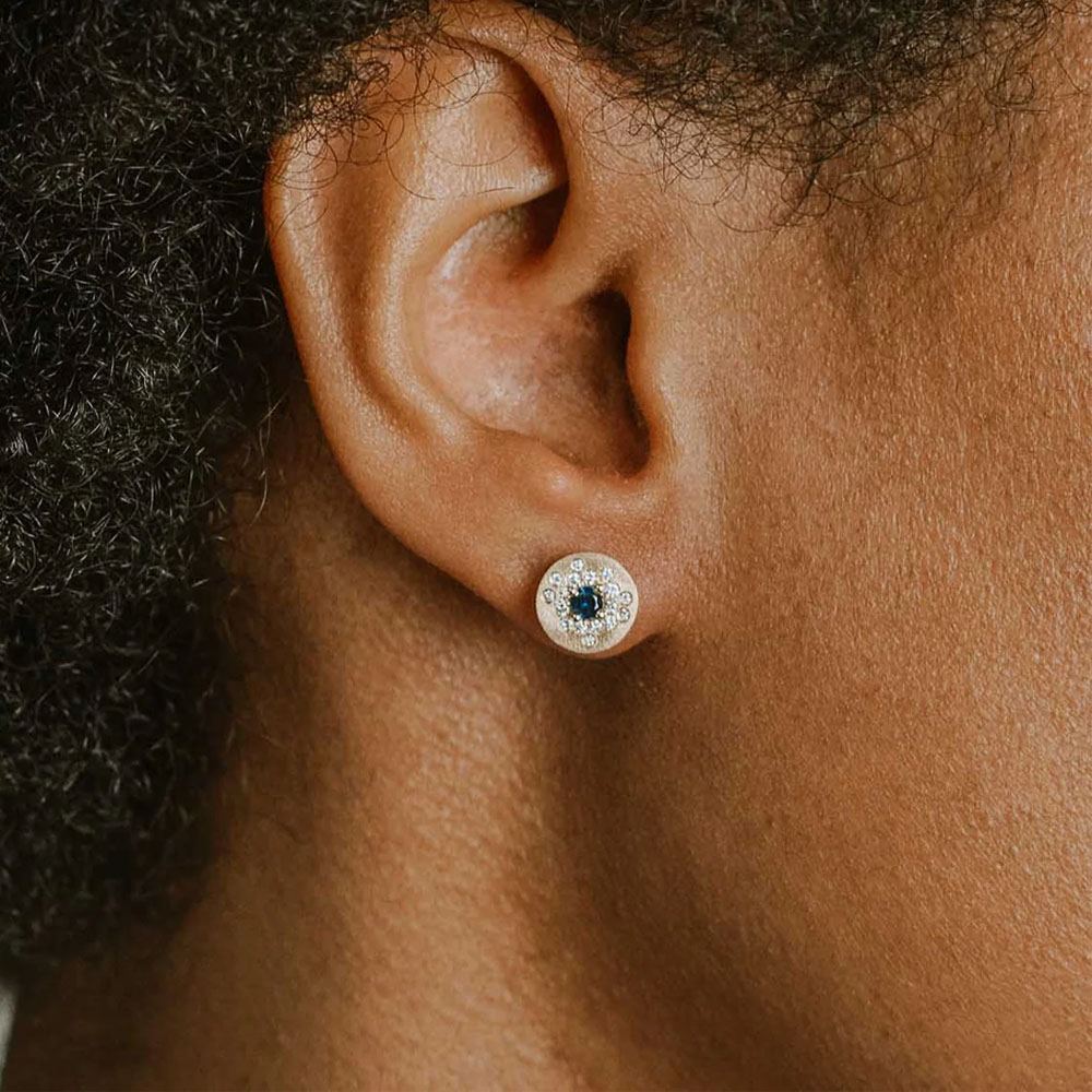 Scattered White&Blue Sapphire Stud Earrings