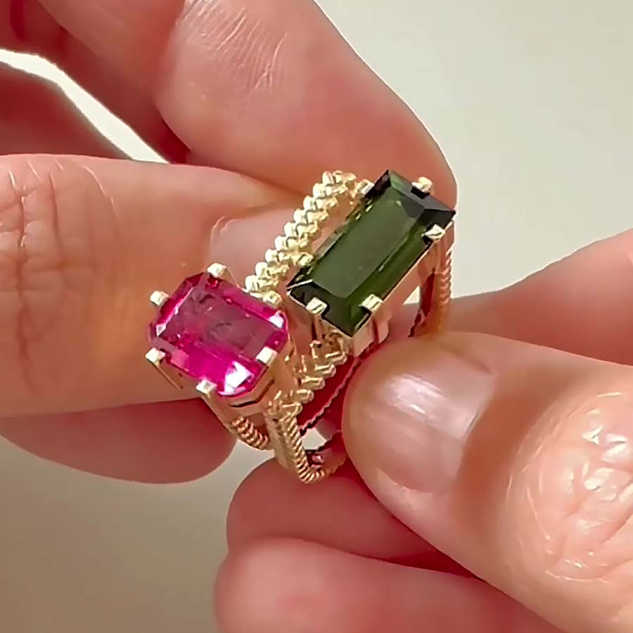 7ct Cushion&Baguette Cut Ruby&Emerald Sapphire Engagement Ring / 2pcs