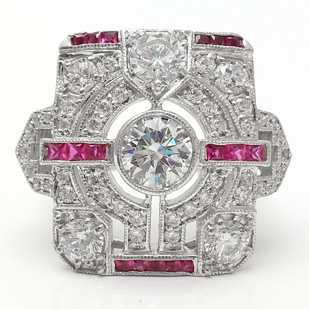 Art Deco 1ct Round Cut White Sapphire Cocktail Ring