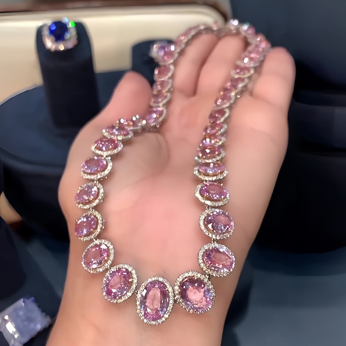 Oval Cut Pink Sapphire Full Diamond Necklace