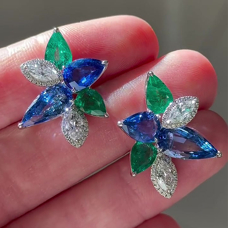 Pear Cut Multi-Sapphire Stud Earrings