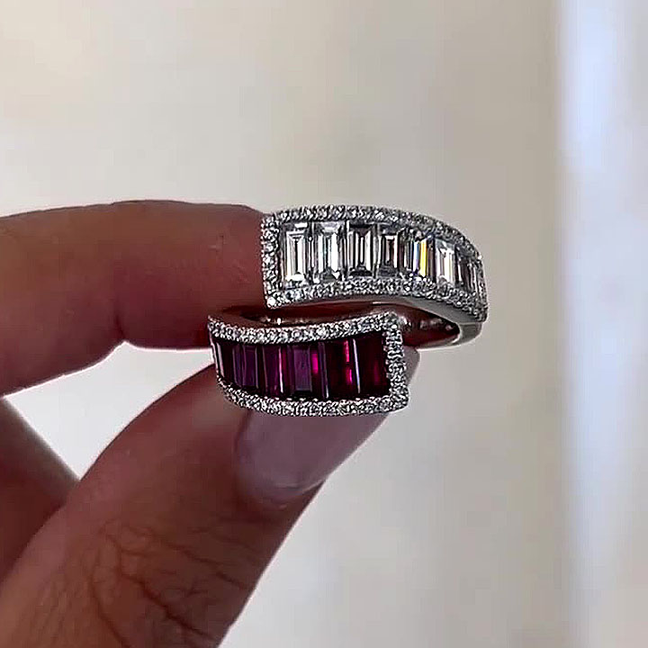4.55ct Baguette Cut Ruby Sapphire Eternity Ring