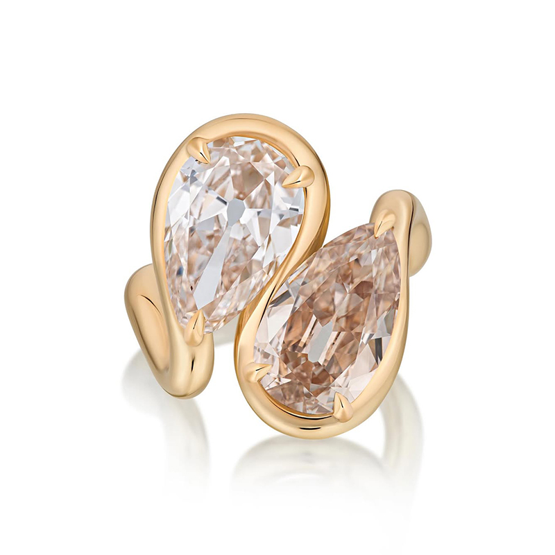 6ct Pear Cut Brown & White Sapphire toi et moi Ring