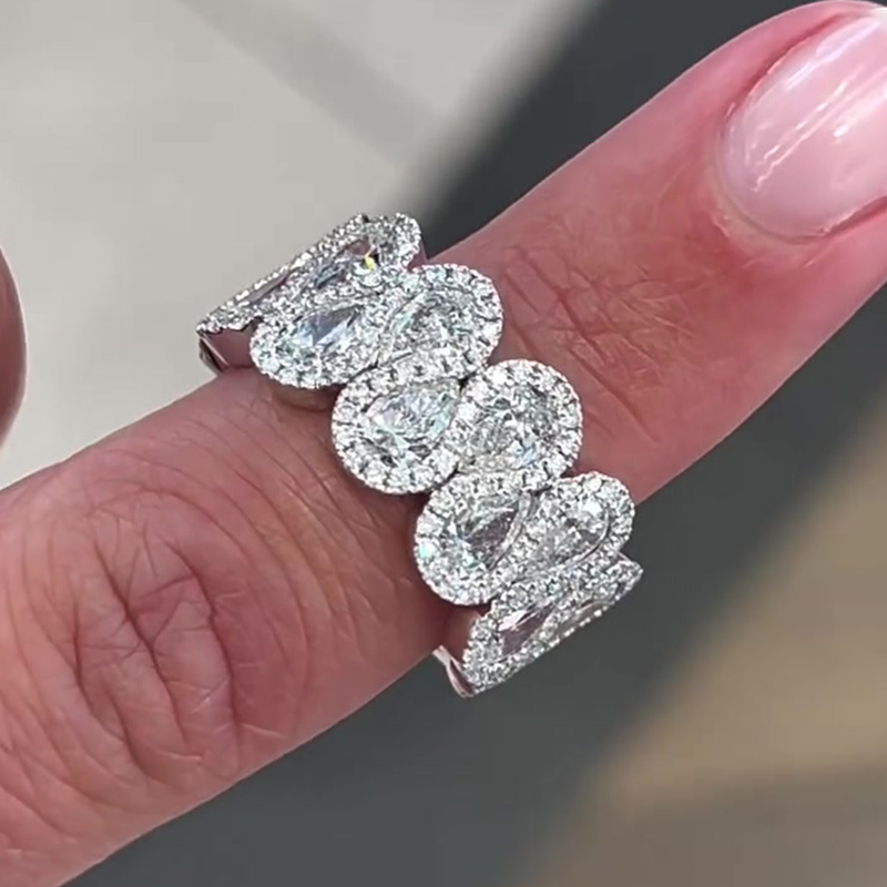 Zigzag Design 5.25ct Pear Cut White Sapphire Wedding Band
