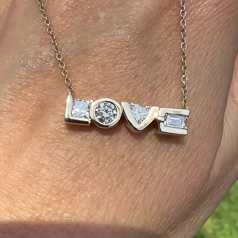 "LOVE" Multi-Cut Gemstone Letter Necklace