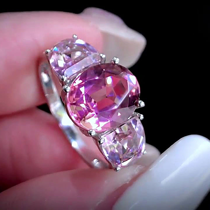 3ct Three-Stone Oval Cut Pink Sapphire Engagement Ring