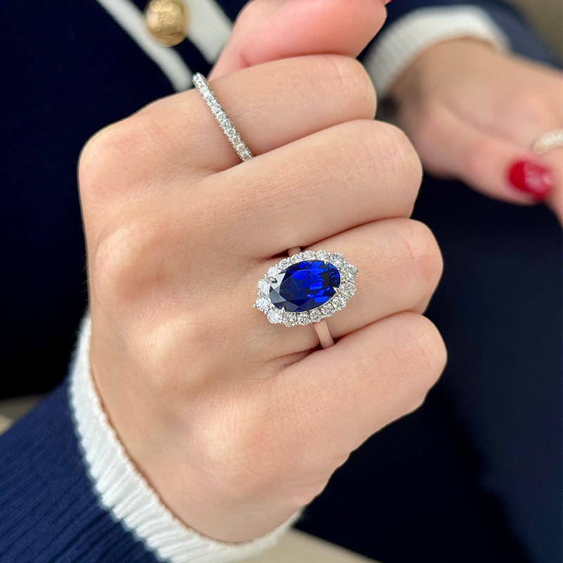 Halo 4ct Oval Cut Blue Sapphire Classic Engagement Ring