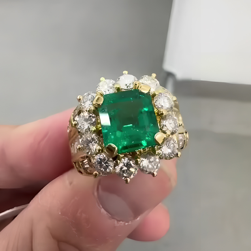 Halo 8ct Emerald Cut Emerald Sapphire Engagement Ring