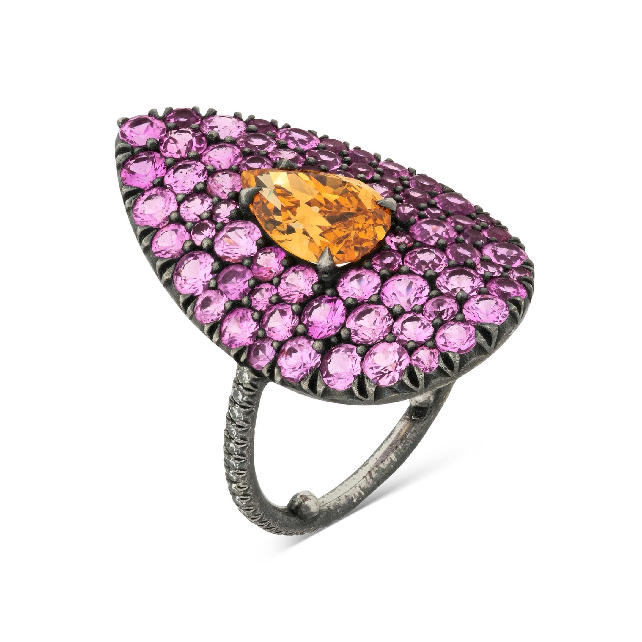 Two Tone 2ct Pear Cut Champagne Sapphire Pave Ring