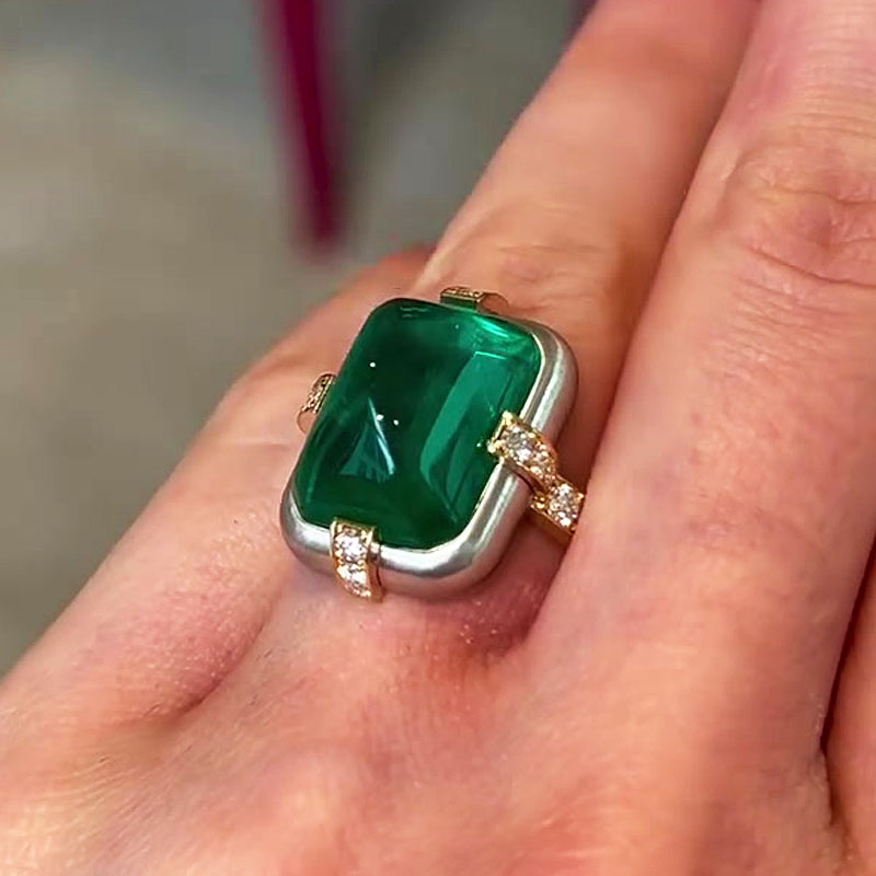 12ct Sugarloaf Emerald Cut Two-Tone Ring