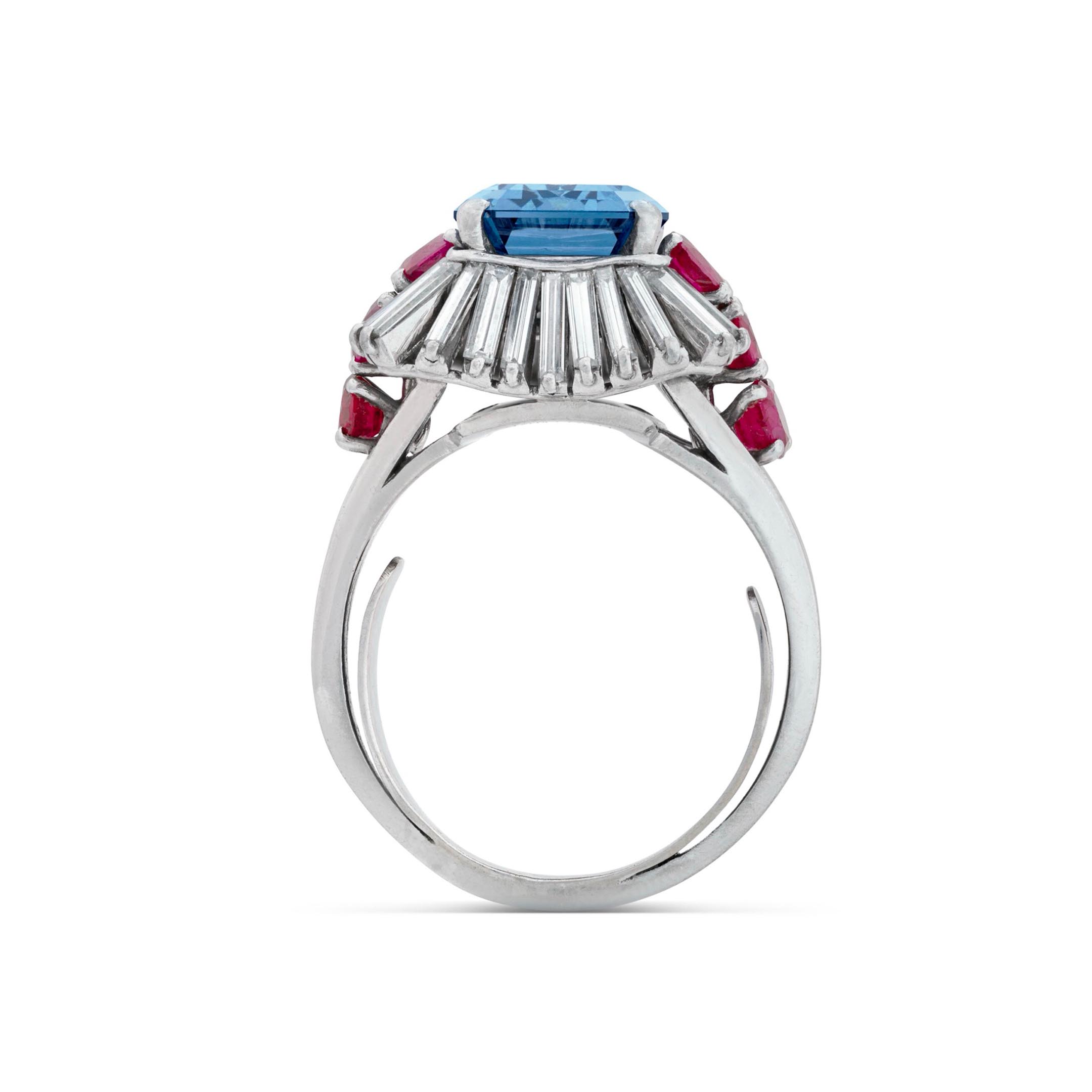 Luxury 6ct Emerald Cut Blue Sapphire Engagement Ring