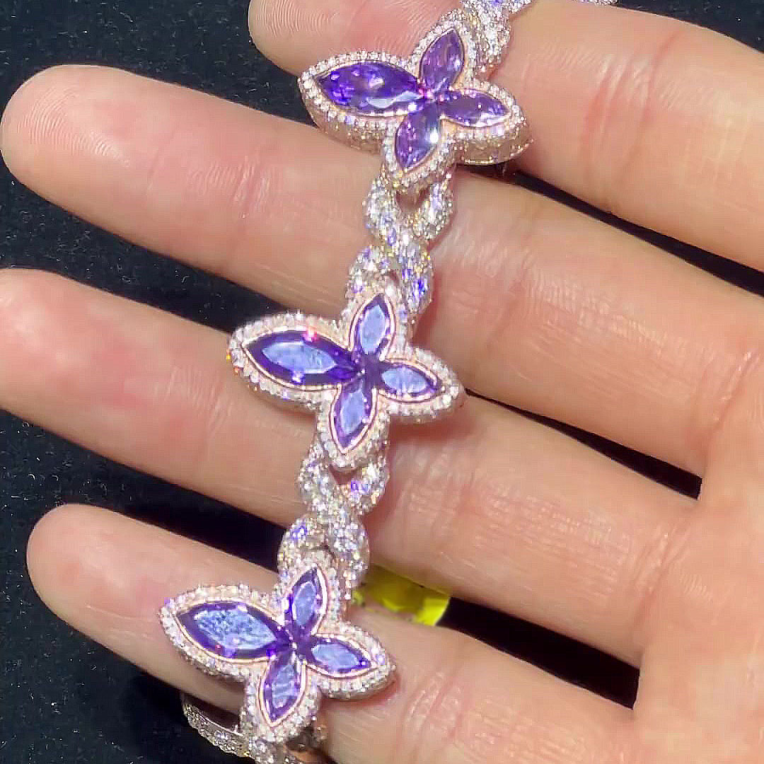 Marquise Cut Amethyst Sapphire Chain Bracelet For Men