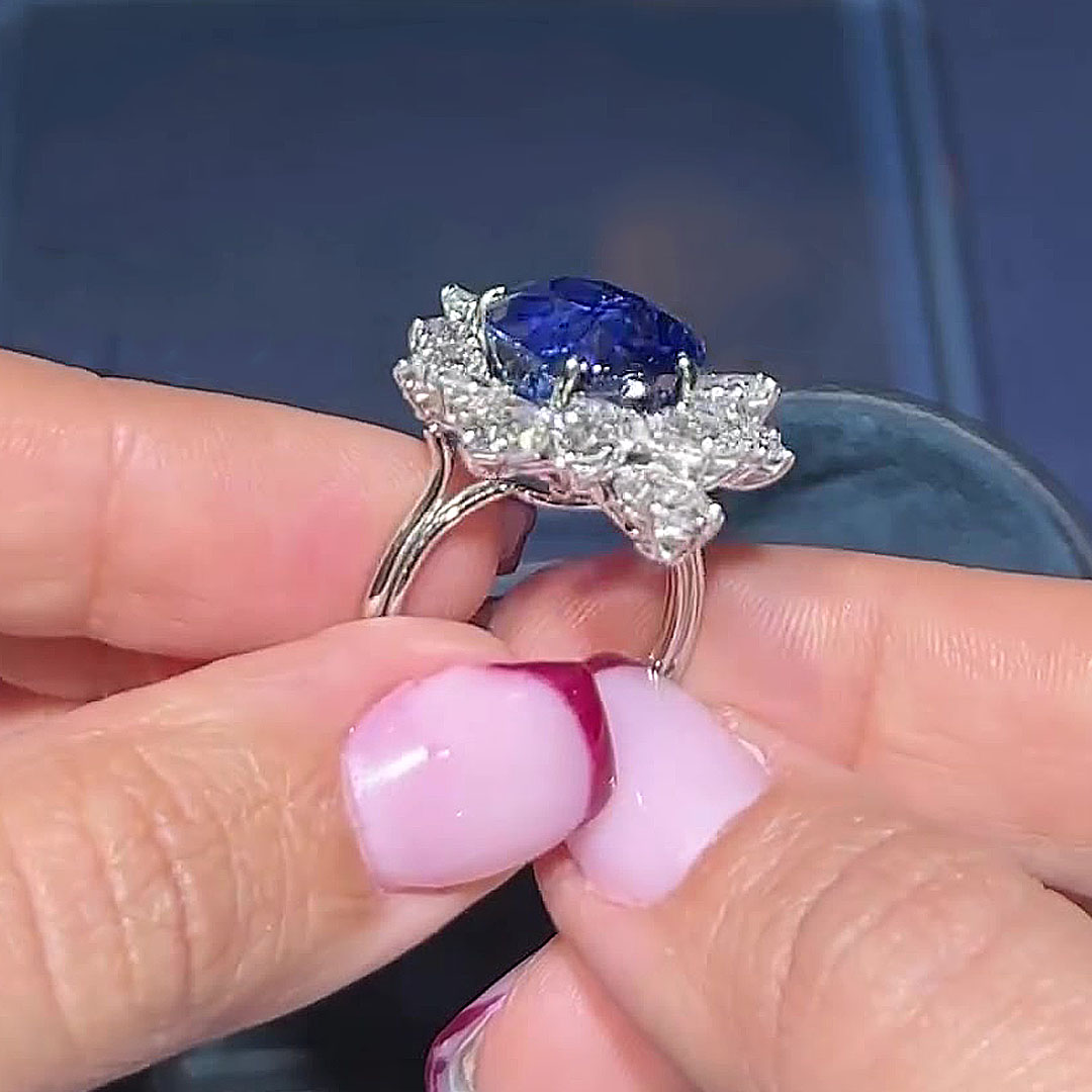 6ct Pear Cut Blue Sapphire Engagement Ring