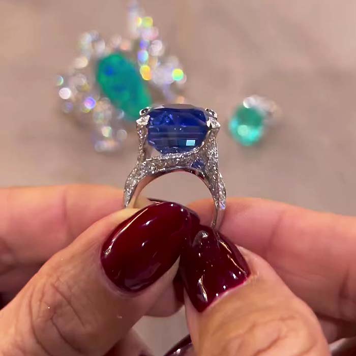 5ct Cushion Cut Blue Sapphire Split Shank Engagement Ring