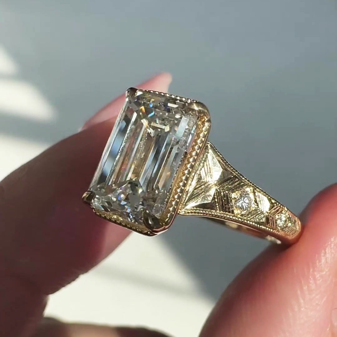 5ct Luxury Emerald Cut White Sapphire Engagement Ring