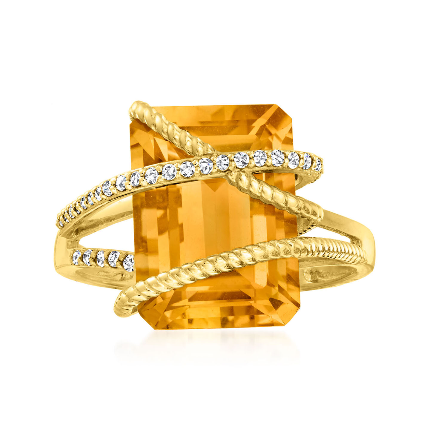 Bypass Design 7ct Emerald Cut Yellow Sapphire Engagement Ring