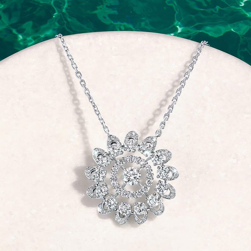 Sunflower Design Round Cut White Sapphire Pendant Necklace