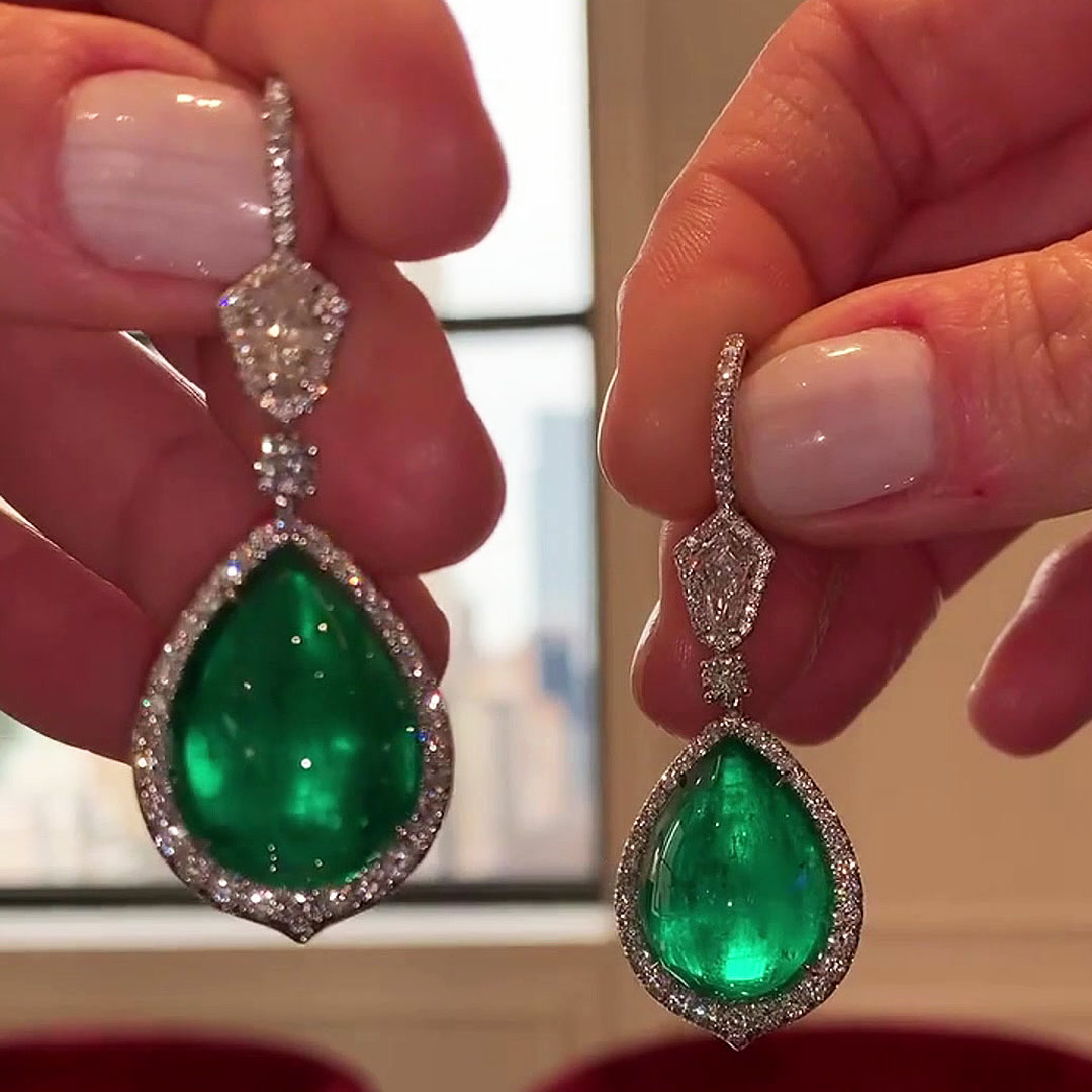 Micropavé Pear Cut Emerald Sapphire Dangle Earrings