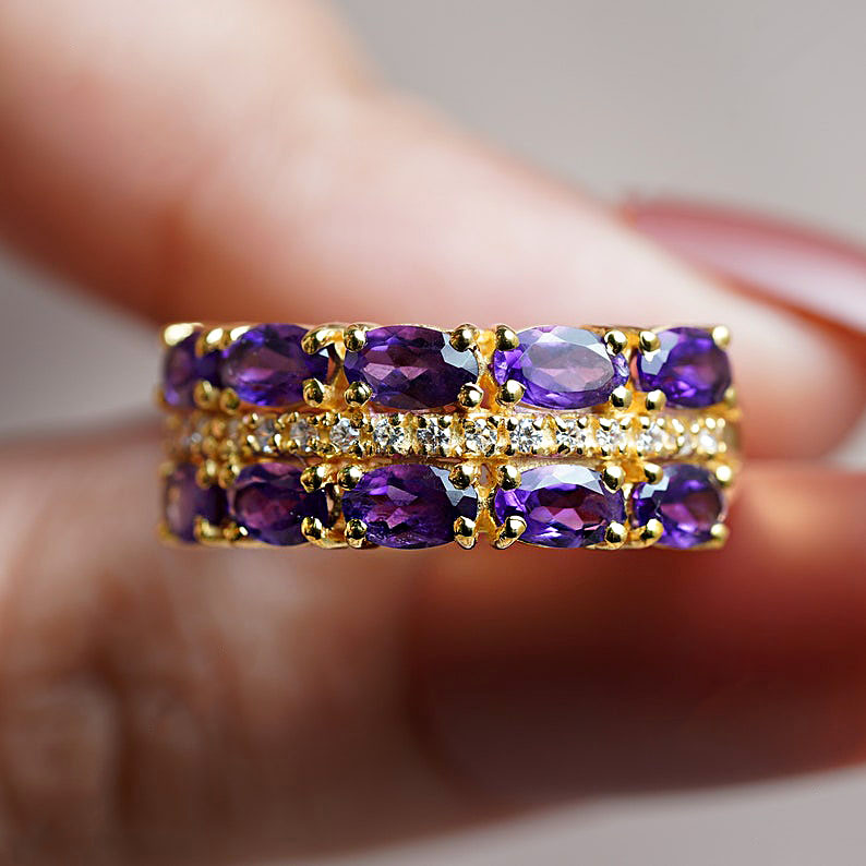 3.5ct Oval Cut Amethyst Sapphire Eternity Ring