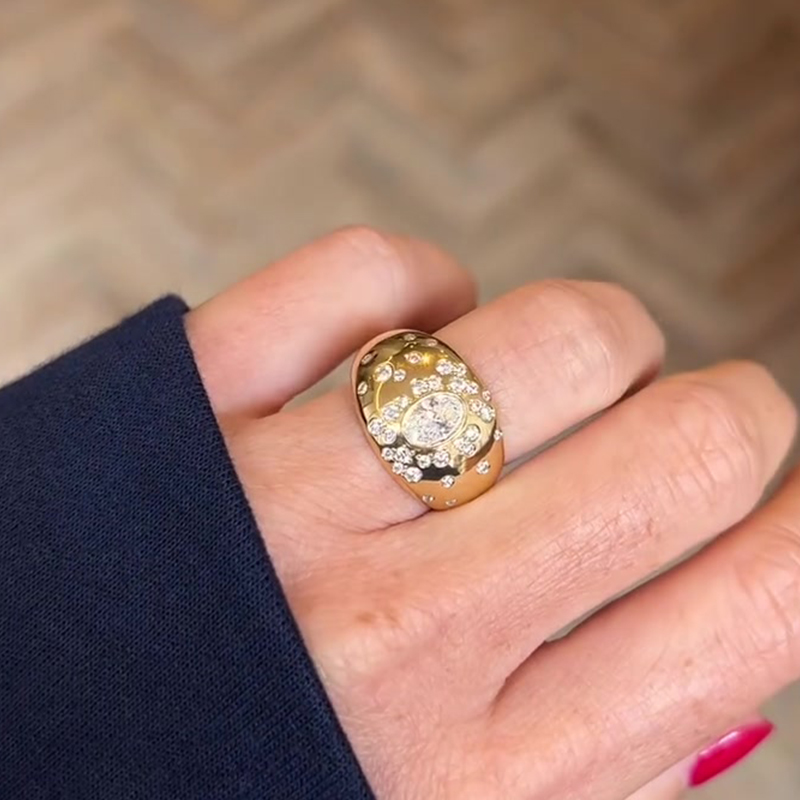 1ct Oval&Round Cut Scattered Diamond Cocktail Ring