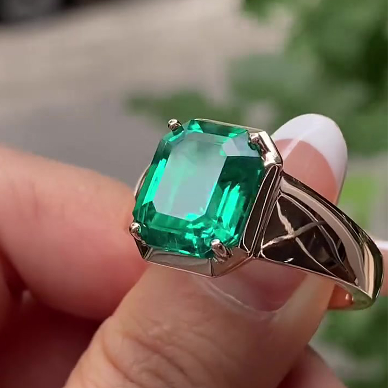 5ct Emerald Cut Vivid Green Emerald Solitaire Ring