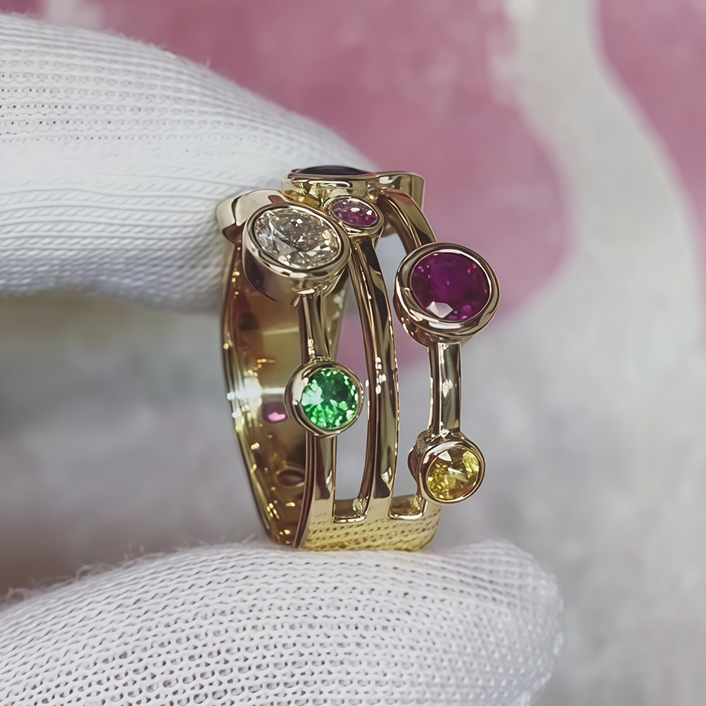 Round Cut Multi-Color Sapphire Band