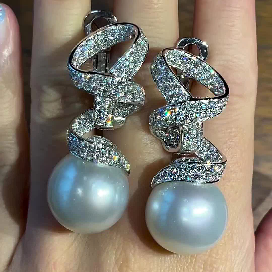 Round Cut White Sapphire Pearl Drop Earrings