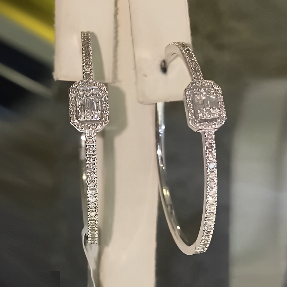 Fashion Emerald&Round Cut White Sapphire Hoop Earrings