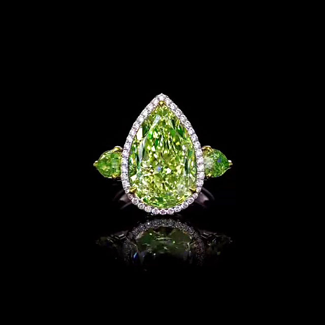 5ct Pear Cut Green Sapphire Engagement Ring