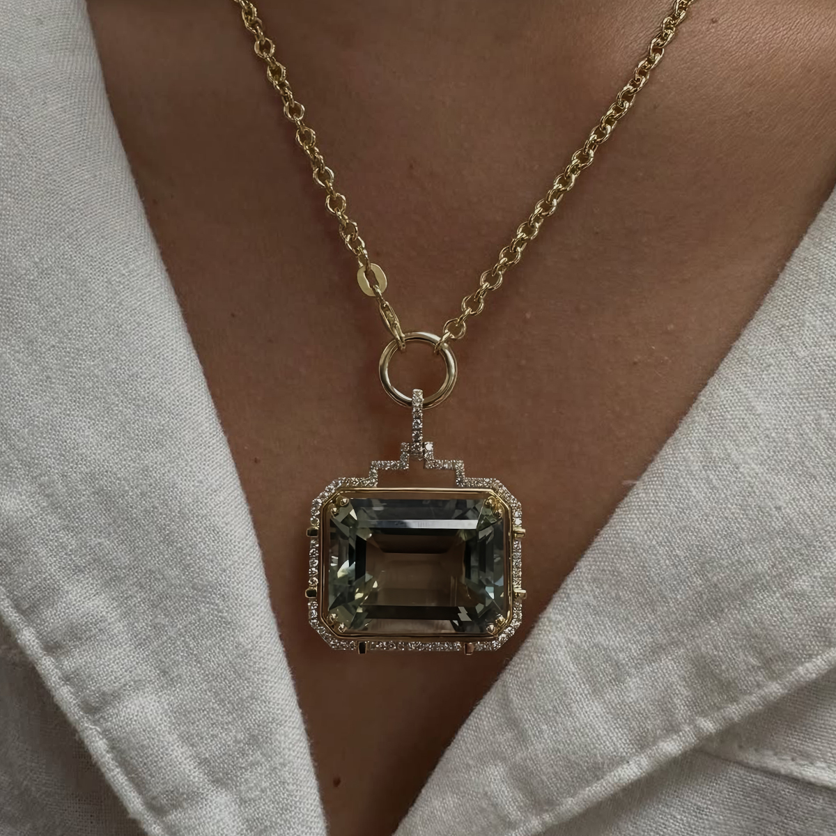 Peridot Sapphire Emerald Cut Pendant Necklace