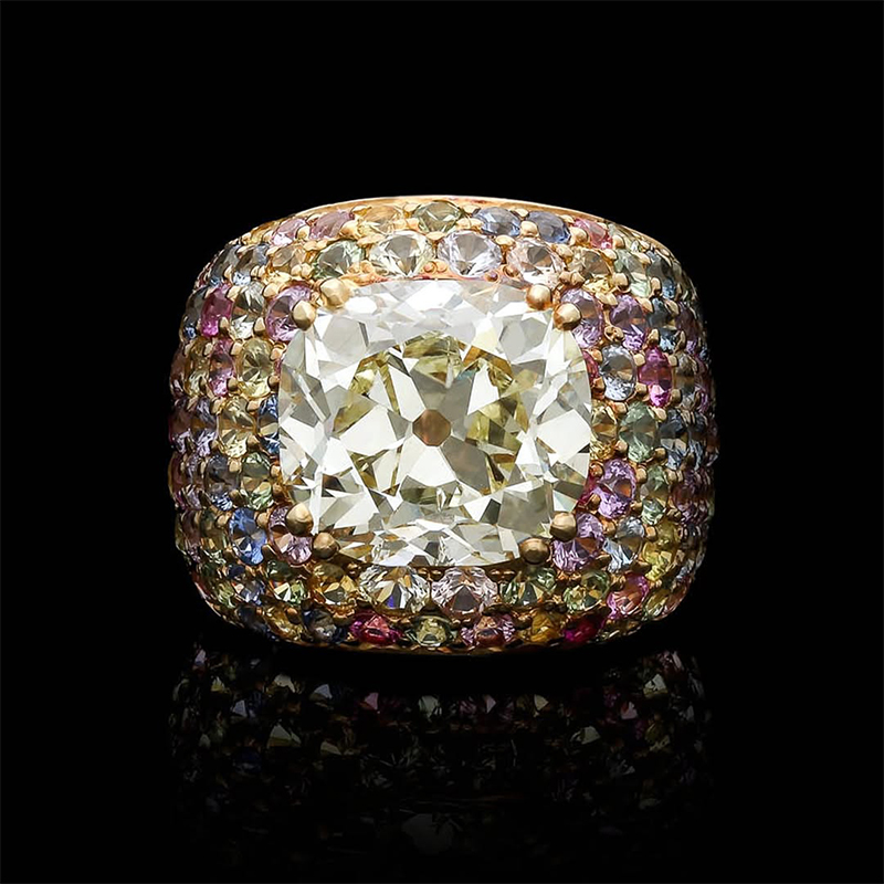 4ct Cushion Cut Olive Sapphire Wedding Band